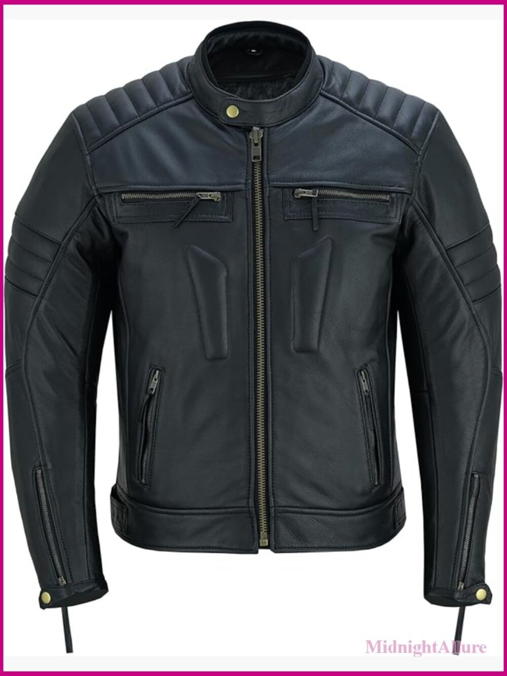 Genuine Leather Motorcycle Jacket with Removable Liner and Armor Pockets